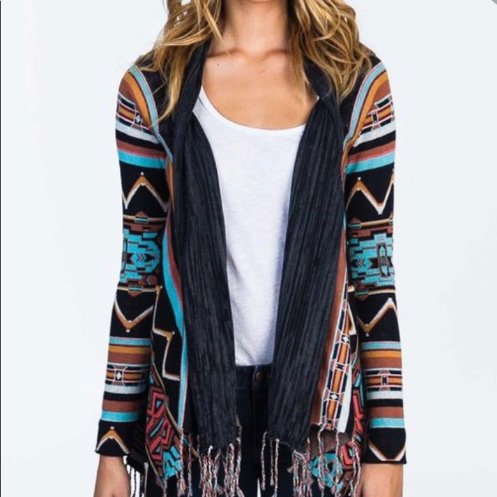 Billabong Aztec Fringe Sweater Size Large